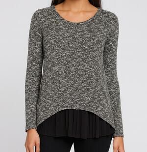 Deb Womens Large Long Sleeve Top Black Sweater Front Sheer Back